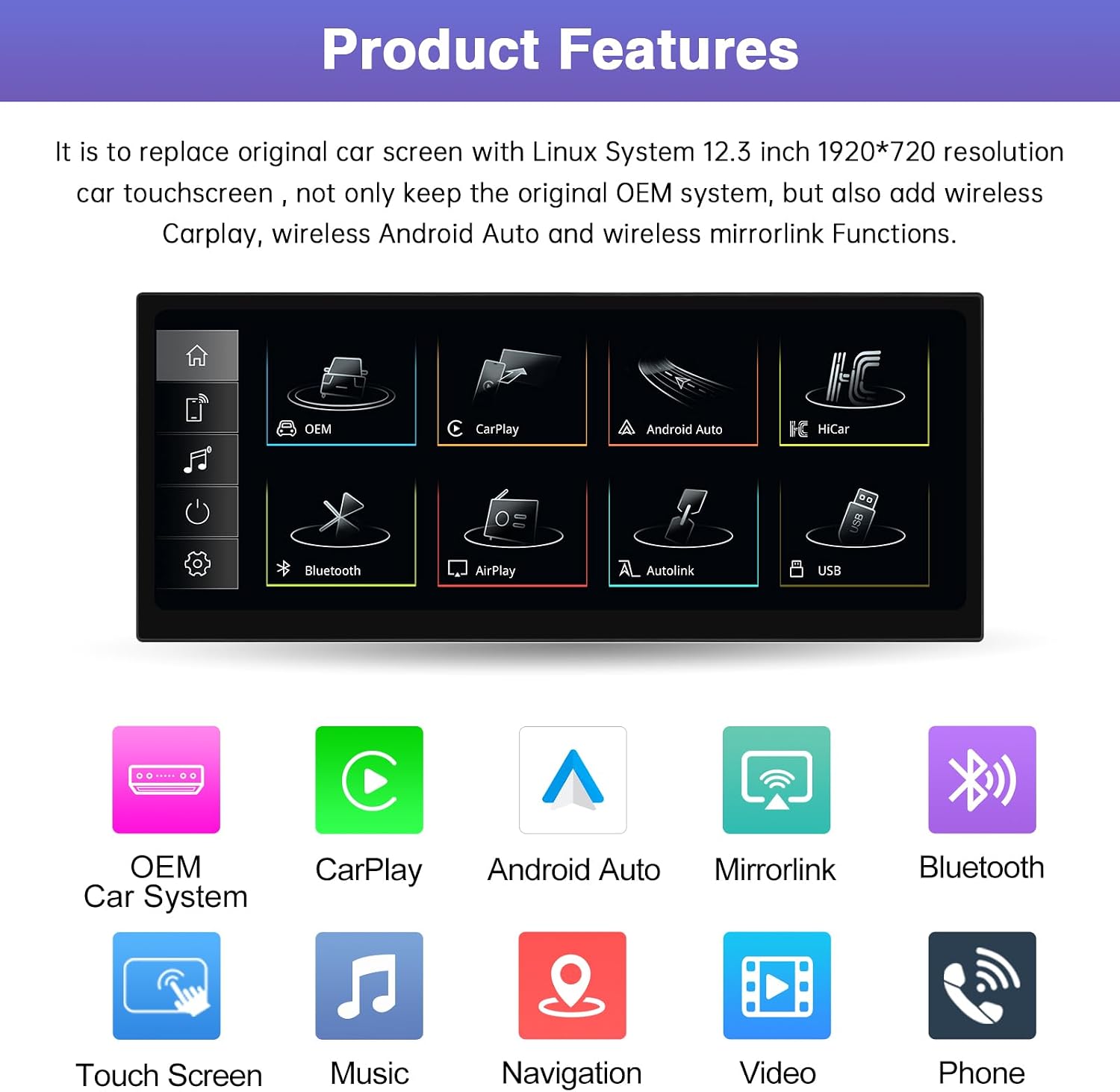 Detalle de Road Top autoradio da 12,3 pollici senza fili con CarPlay per Audi A3/S3 2014-2019 (MIB)