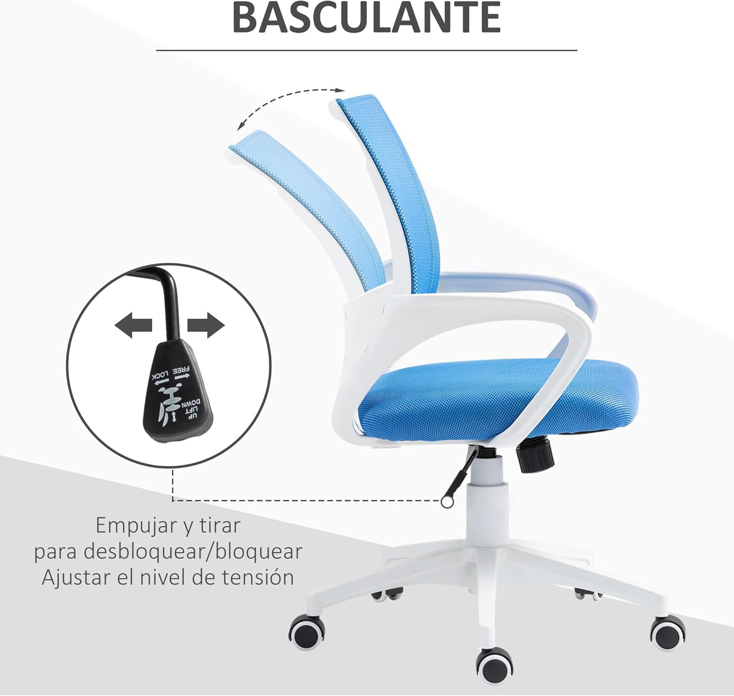 Thumbnail 4 de HOMCOM Silla de Oficina de Malla Azul