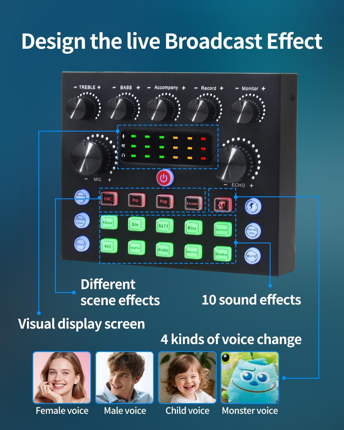 Thumbnail 4 de J.I.Y mic A+ Podcast Recording Kit with Bluetooth Sound Card and DSP Effects