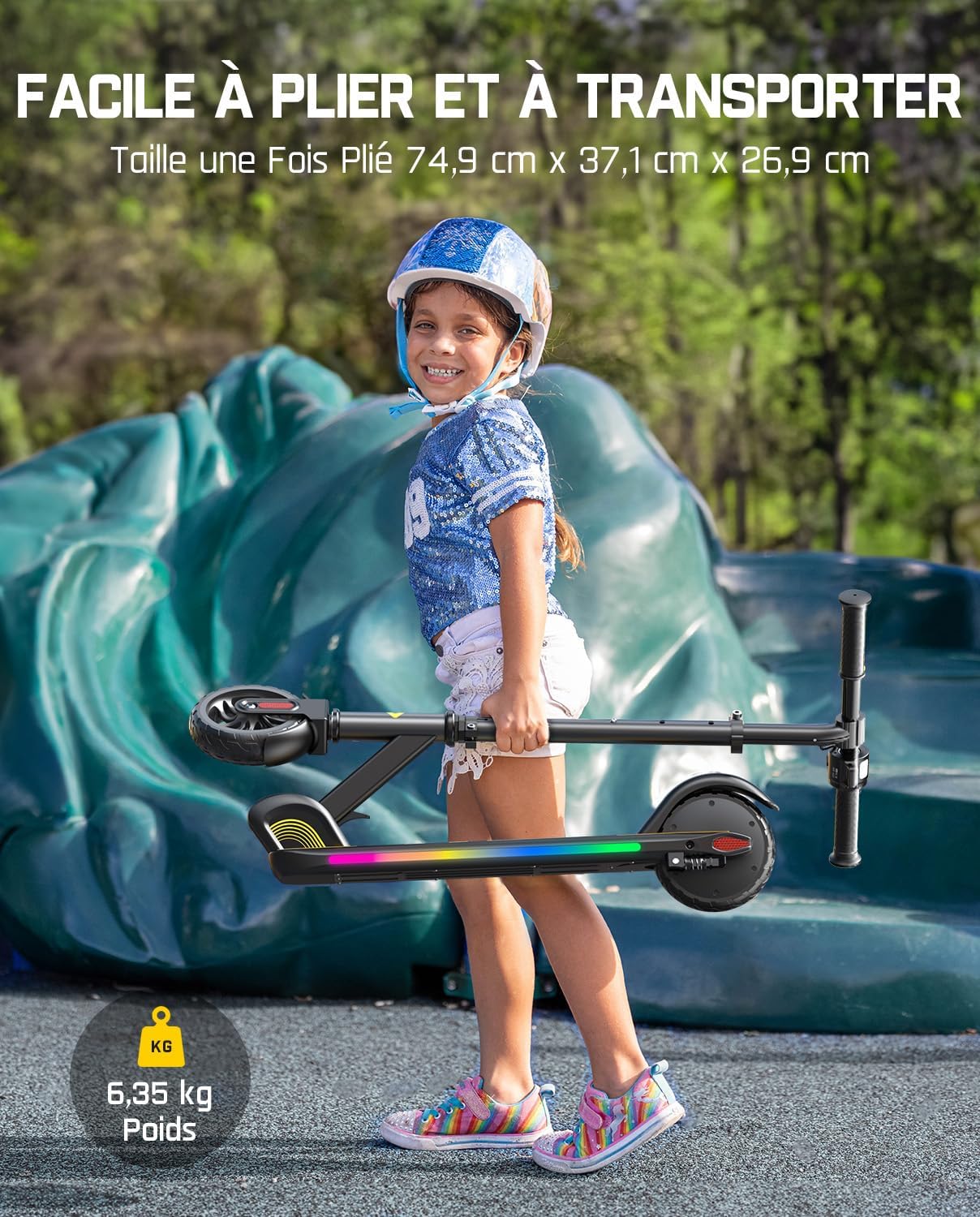 Detalle 1 de FanttikRide C9 Pro trottinette électrique enfant 1,2–1,6 m, lumières arc-en-ciel, vitesses 8/13/16 km/h