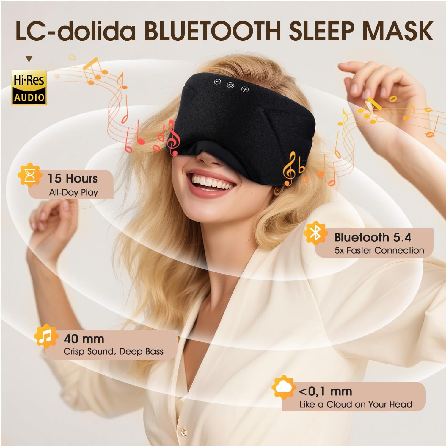 Thumbnail 1 de LC-dolida Bluetooth Sleep Mask with Headphones – All‑Night Comfort and Total Blackout