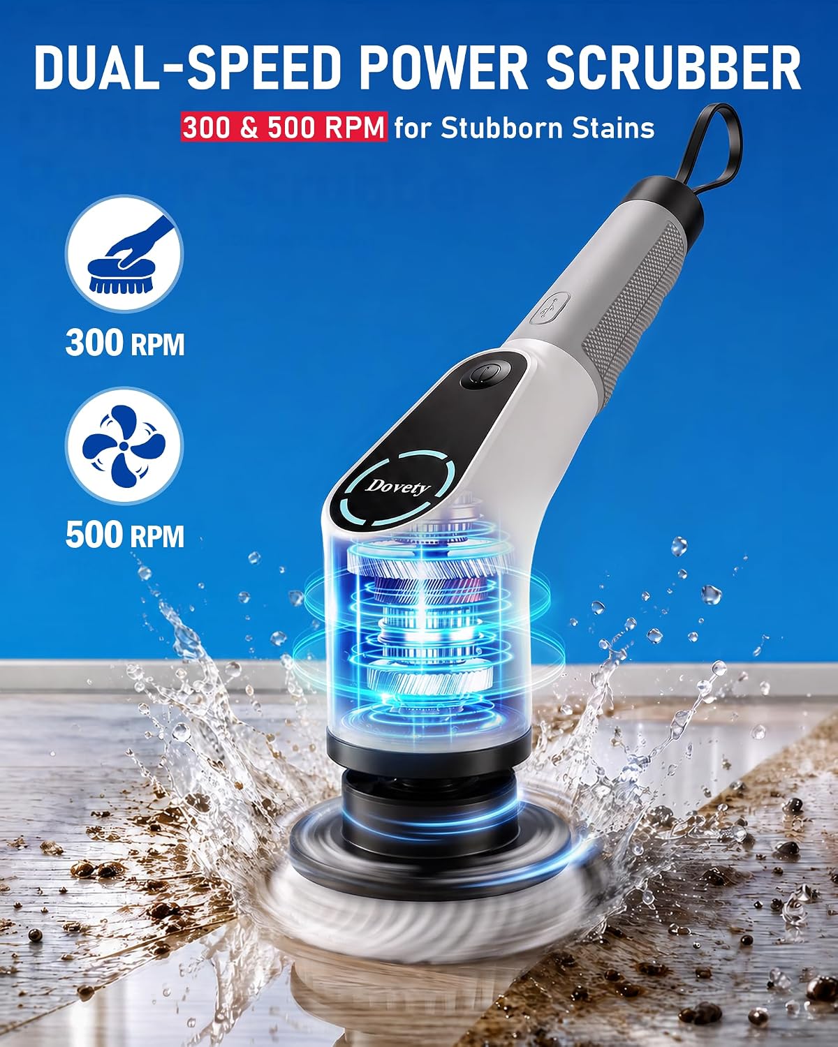 Detalle 2 de Dovety Electric Spin Scrubber: 8-Head Shower Cleaning Power with Extendable Handle