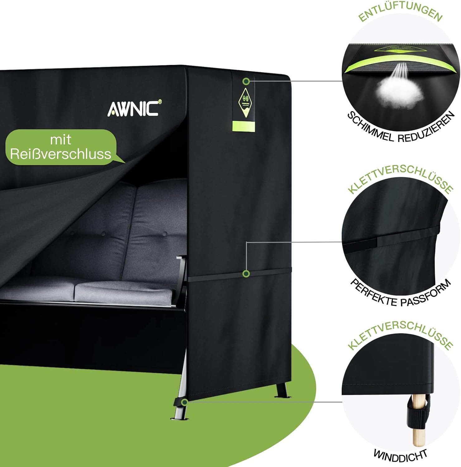 Detalle 2 de AWNIC G-QQ210-3D hoes voor Hollywoodschommel, 3-zits, waterdicht 420D Oxford