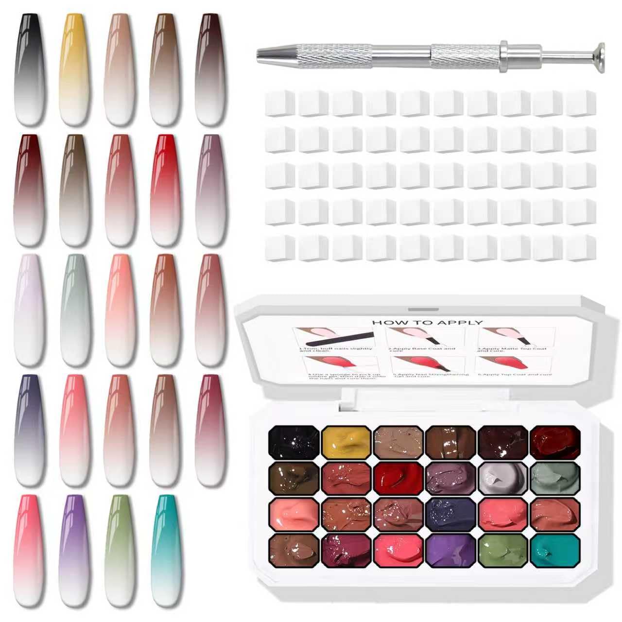 Detalle de Ombre Gel Polish Palette, 24 Colors, Sponge Patting Nail Art Kit