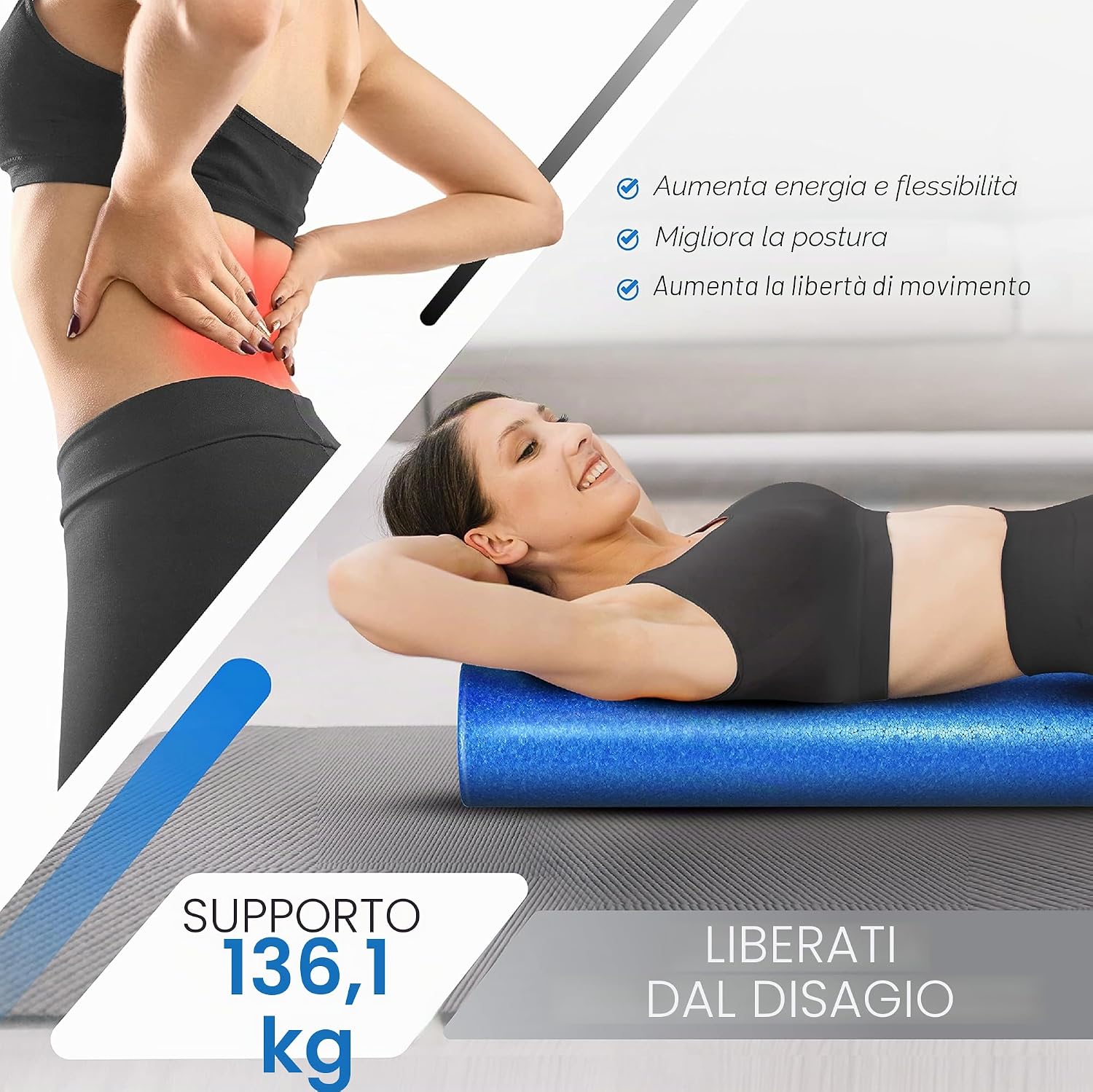 Detalle 2 de Yes4All Foam Roller: Rullo in Schiuma EP P Ultra Leggero, disponibile in 30,5 cm | 45,7 cm | 60,9 cm | 91,4 cm