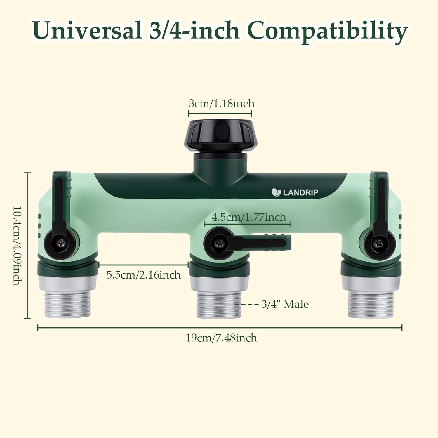Thumbnail 2 de Landrip 3-Way Garden Hose Splitter (3/4 Inch) with Full Flow & 3 Individual Valves