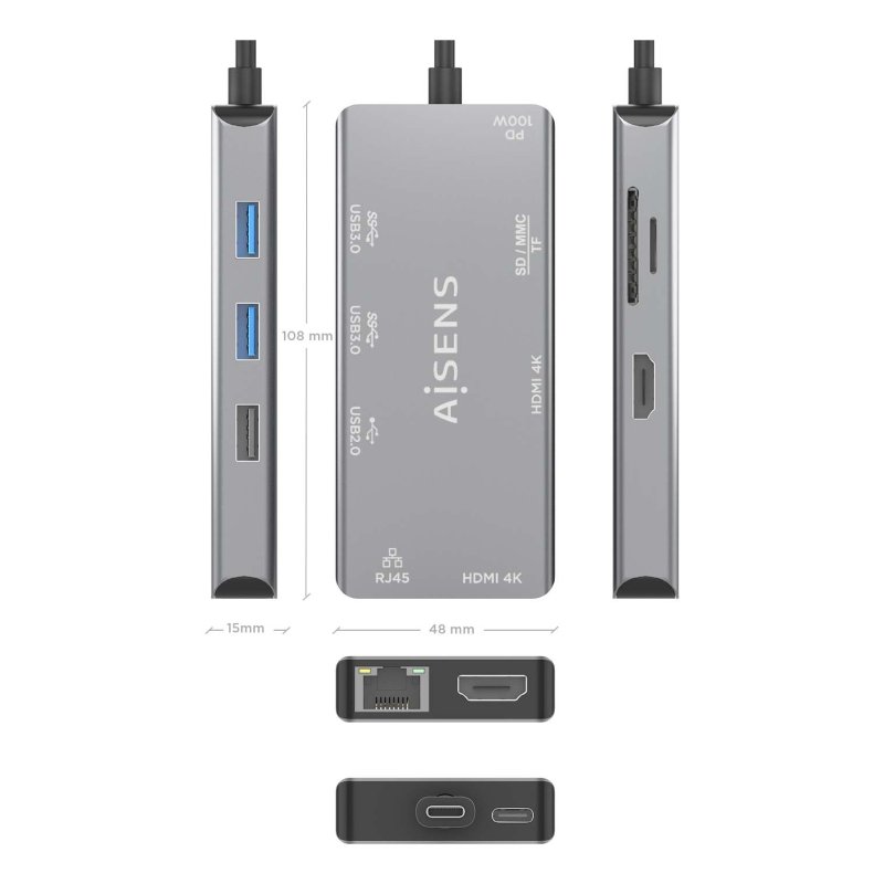 Detalle de AISENS DUA9-0104 Dock USB-C 9 en 1