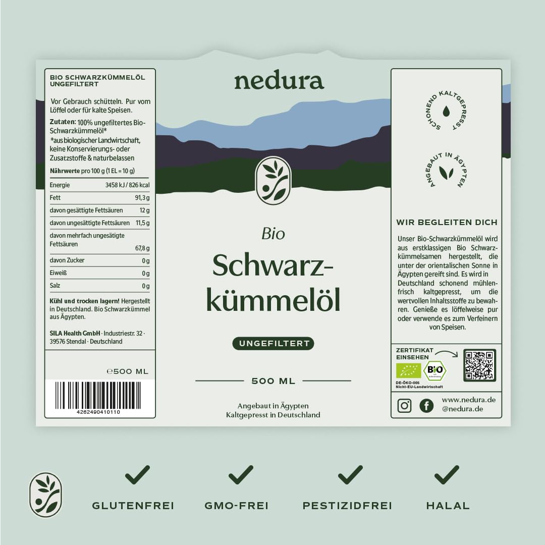 Thumbnail 5 de nedura® Schwarzkümmelöl BIO, kaltgepresst & ungefiltert (ungefiltert) 500 ml