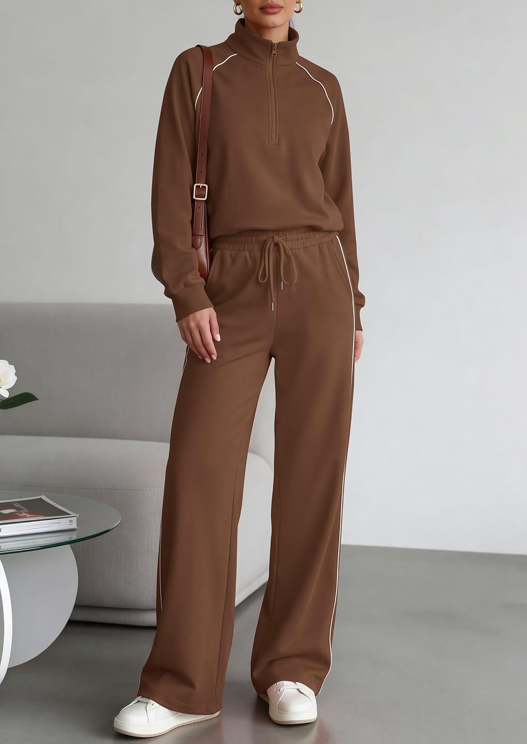 Thumbnail 2 de PrettyGarden Women's 2 Piece Tracksuit Sets: Cozy Half Zip Sweatshirt + Wide Leg Palazzo Pants