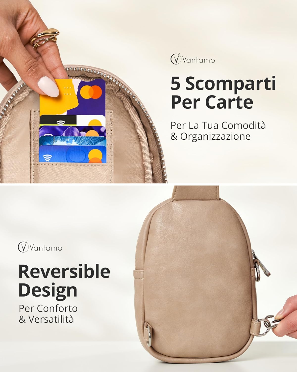 Thumbnail 3 de Vantamo Tracolla crossbody da donna in pelle vegana con blocco RFID e clip antifurto