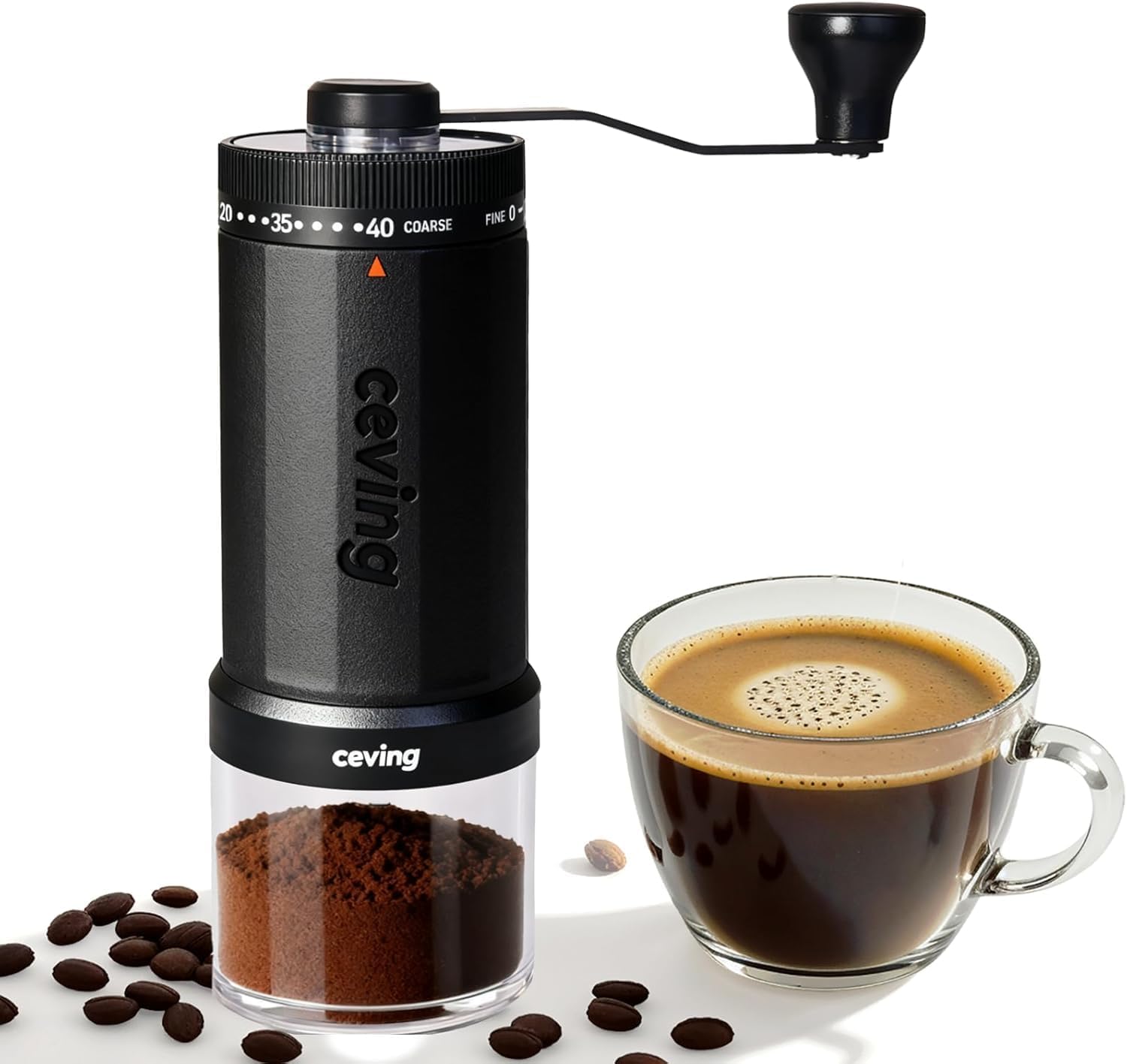 Detalle de CEVING Weltweit Erster Manueller Kaffeemahlwerk mit 60 g Kapazität – Keramik-Kegelmahlwerk, 40 Stufen, tragbar