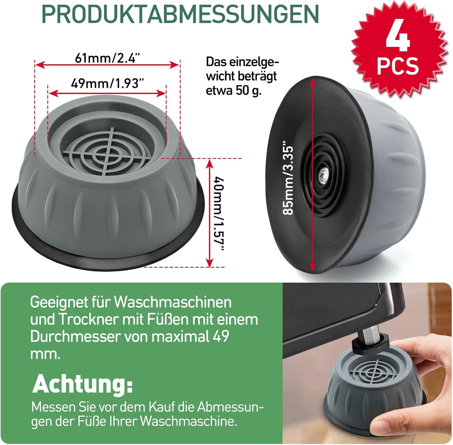 Detalle de XIANGLONGY Waschmaschinenfüße 4 Stück – Anti-Vibration Dämpfer, rutschfest