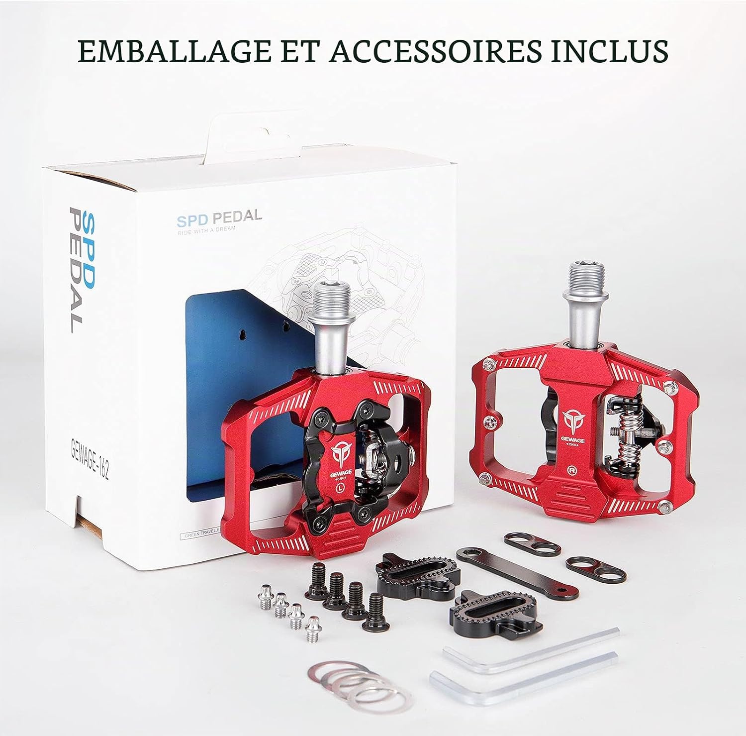 Thumbnail 6 de GEWAGE 2-in-1 mountainbikepedalen, SPD-compatibel, CNC-aluminium, rood