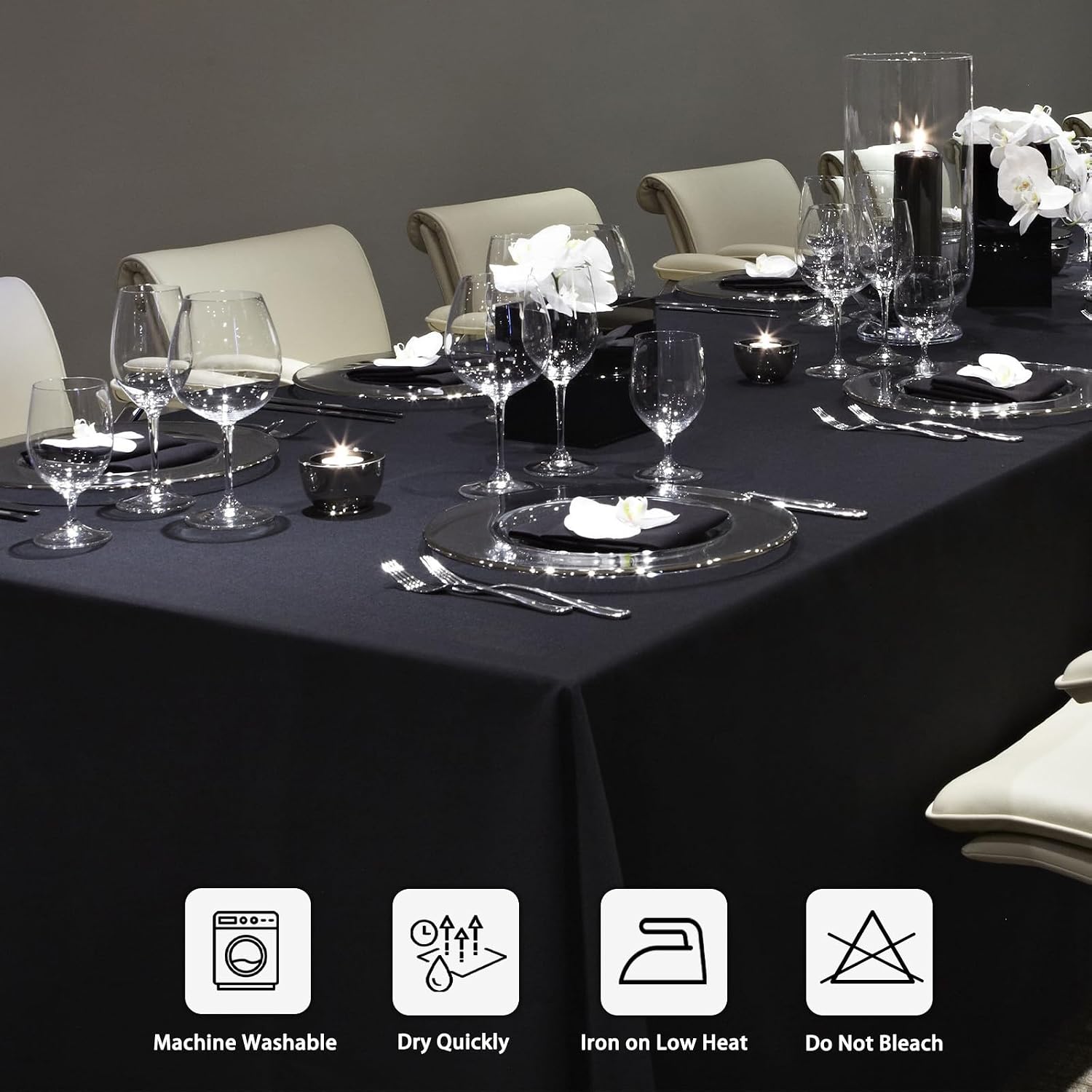 Thumbnail 6 de Heneger 8 Pack Black Tablecloths — 90 x 132 Inch Rectangular, Wrinkle-Resistant Polyester