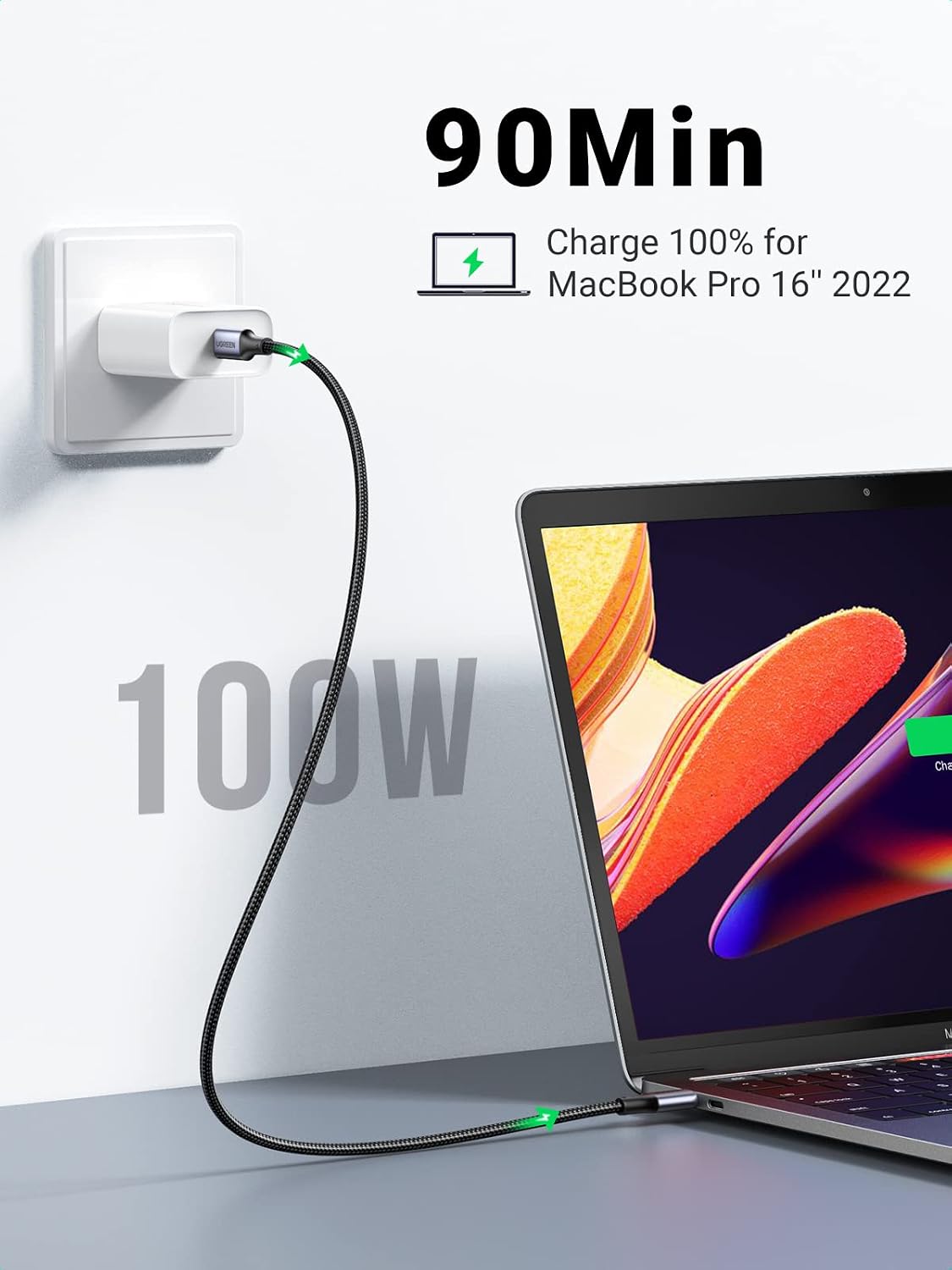Detalle 2 de UGREEN 90120P USB Type-Cケーブル 100W・5A PD対応、3m・2本セット