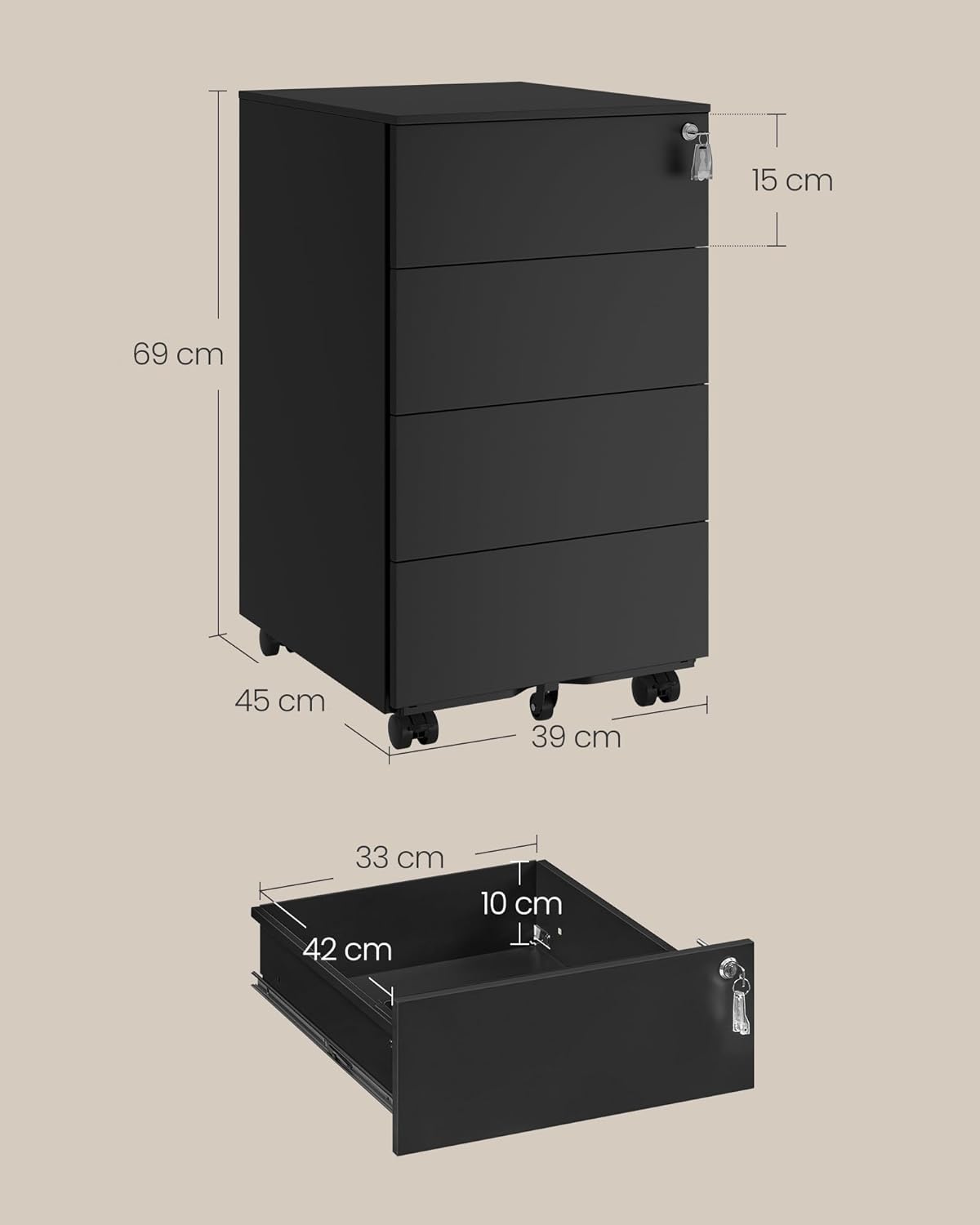 Thumbnail 2 de SONGMICS OFC064B16 Rollcontainer 45 x 39 x 69 cm