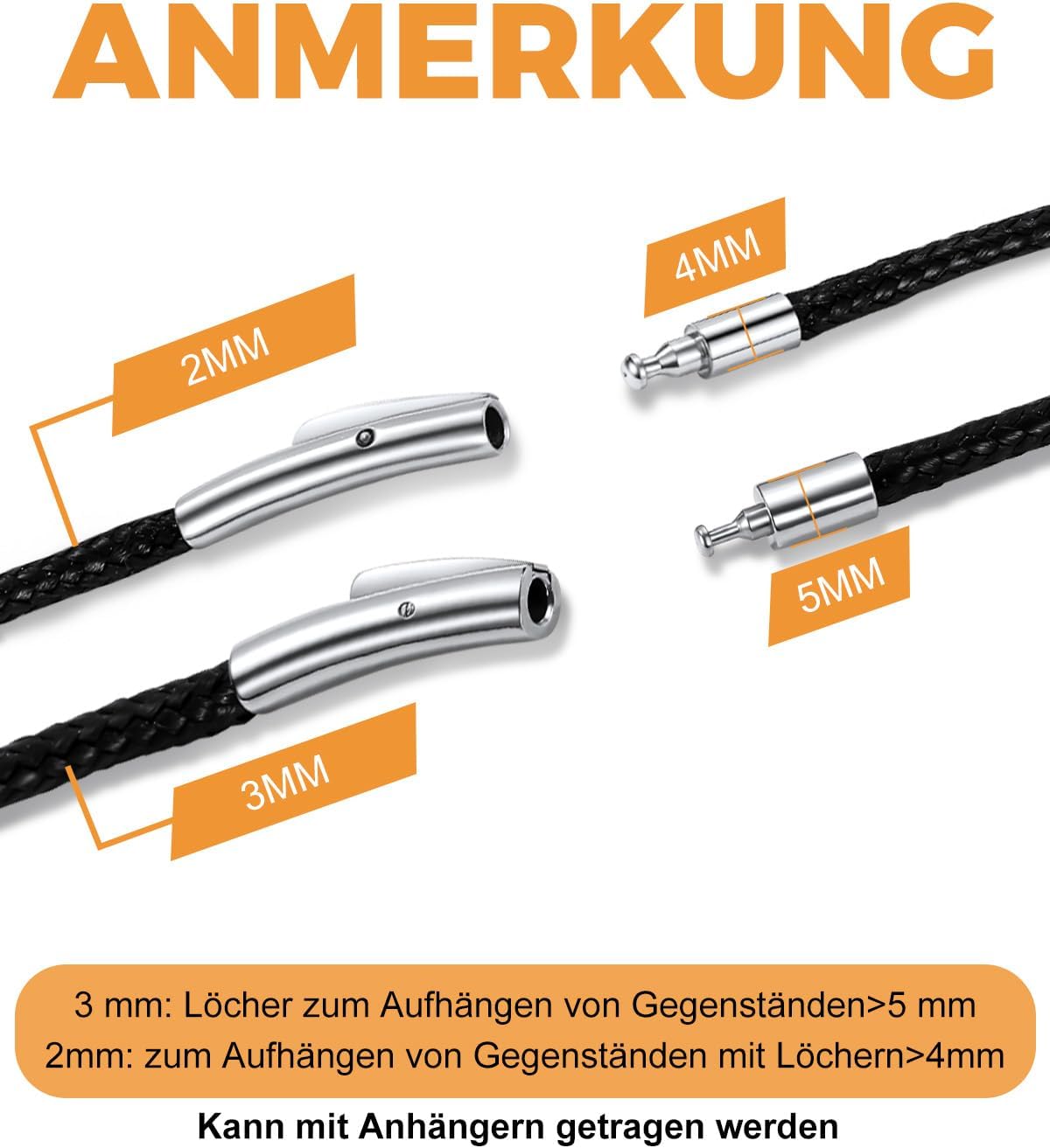 Thumbnail 4 de Richsteel Lederkette Herren | 2/3 mm Breite, Drehverschluss, Schwarz/Braun | 40–76 cm