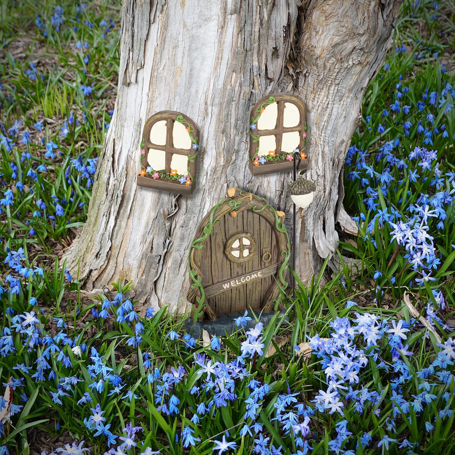 Thumbnail 4 de Relaxdays Fairy Welcome Set garden decoration with door, two windows and lantern