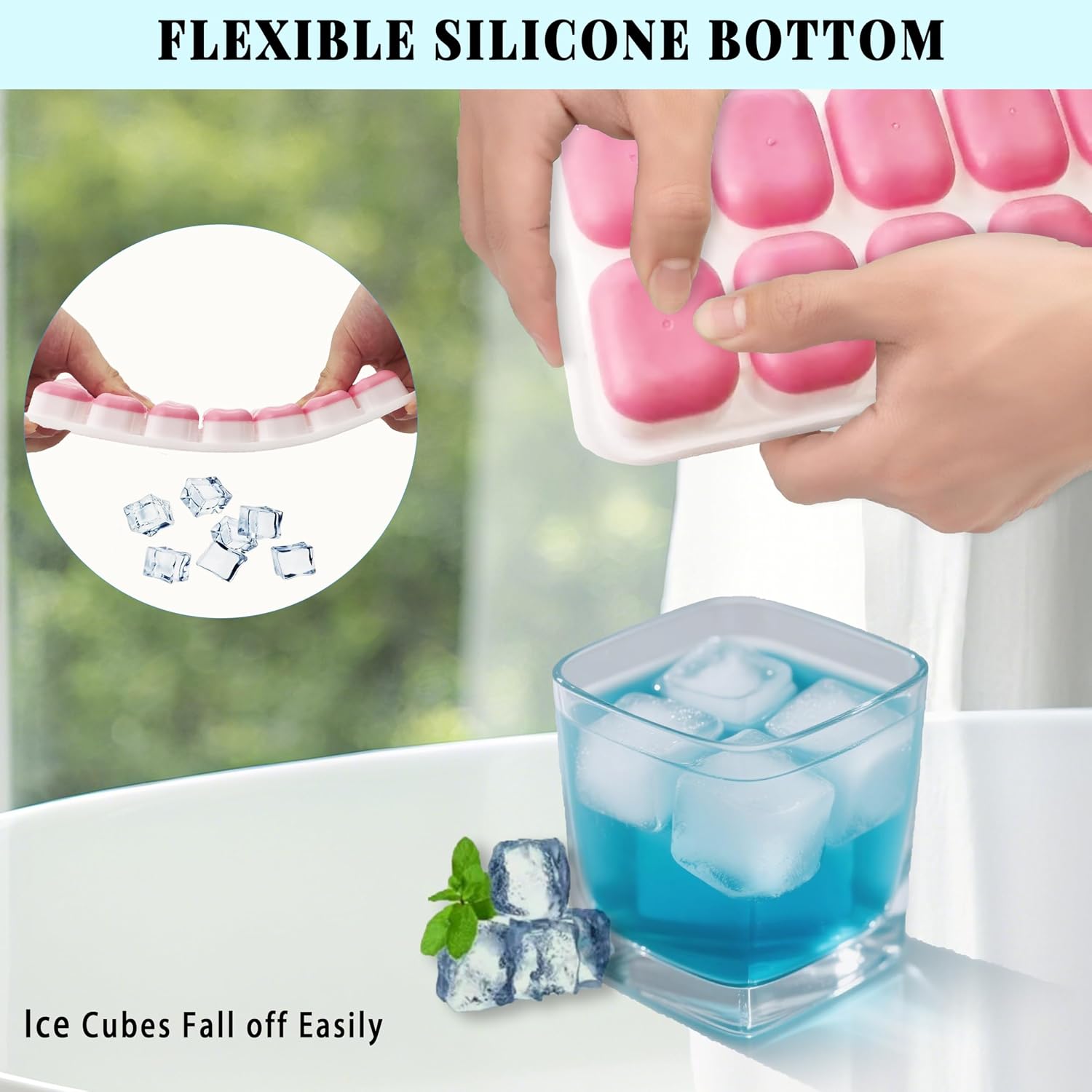 Detalle de Xcdhemde ES-ZBMJ-4pcs Silicone Ice Cube Trays, 56 Cubes, Lids