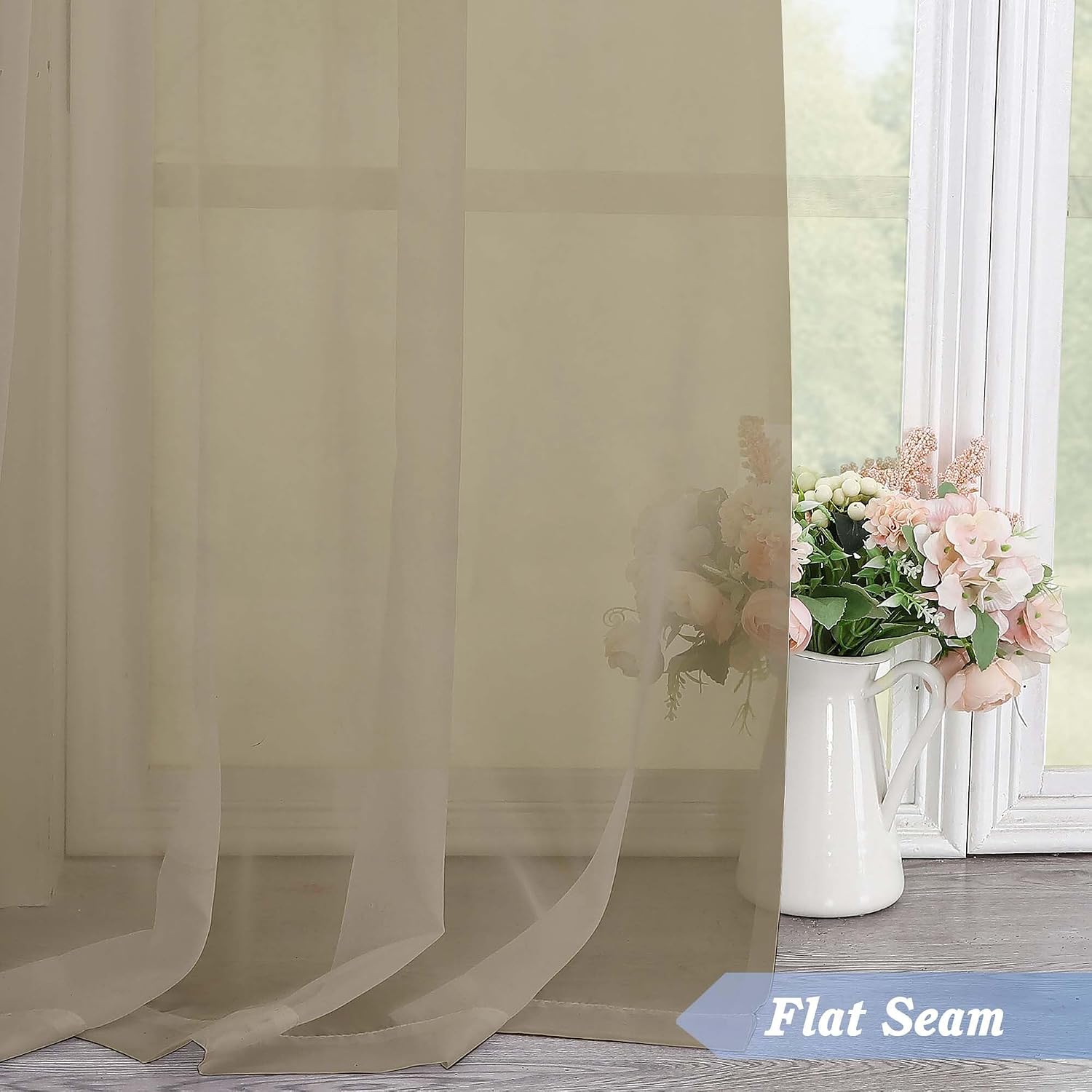 Thumbnail 4 de Simplebrand Taupe Sheer Curtains – 2 Panels, 150 cm W x 183 cm L, Light Filtering Voile Curtains for Living Room