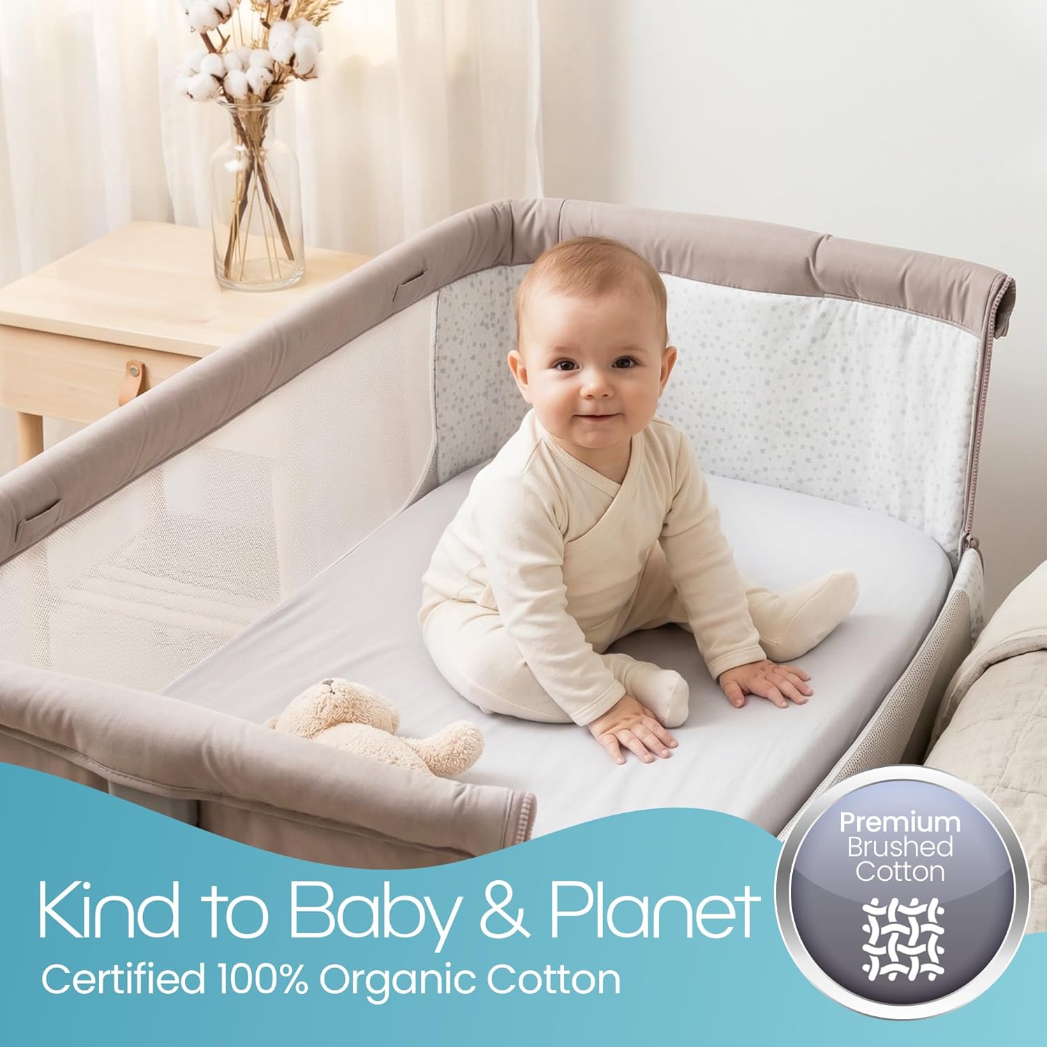 Thumbnail 4 de Next To Me Crib Sheets 51x85cm – 2 Pack, 100% Organic Cotton, Grey