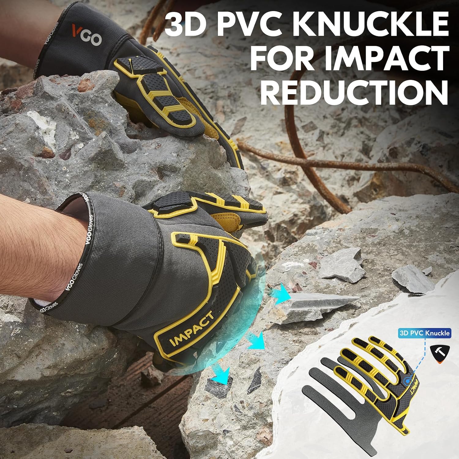 Thumbnail 1 de Vgo... Work Gloves Anti Impact Cowhide Touchscreen: Heavy-Duty Utility Gloves for Construction, Warehousing and More