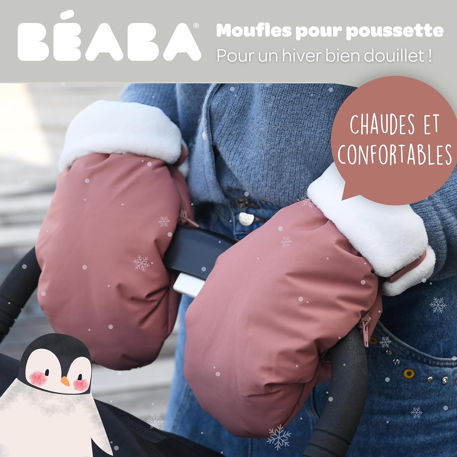 Thumbnail 1 de Moufles Poussette Béaba – Protection pluie/neige doublées polaire, zip d’attache, terracotta