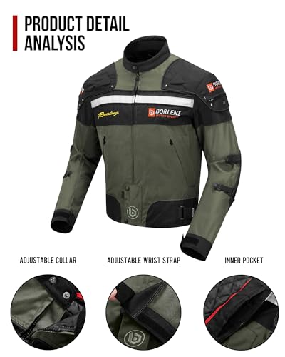 Detalle 2 de BORLENI Giacca da moto tutte le stagioni con protezioni CE XL