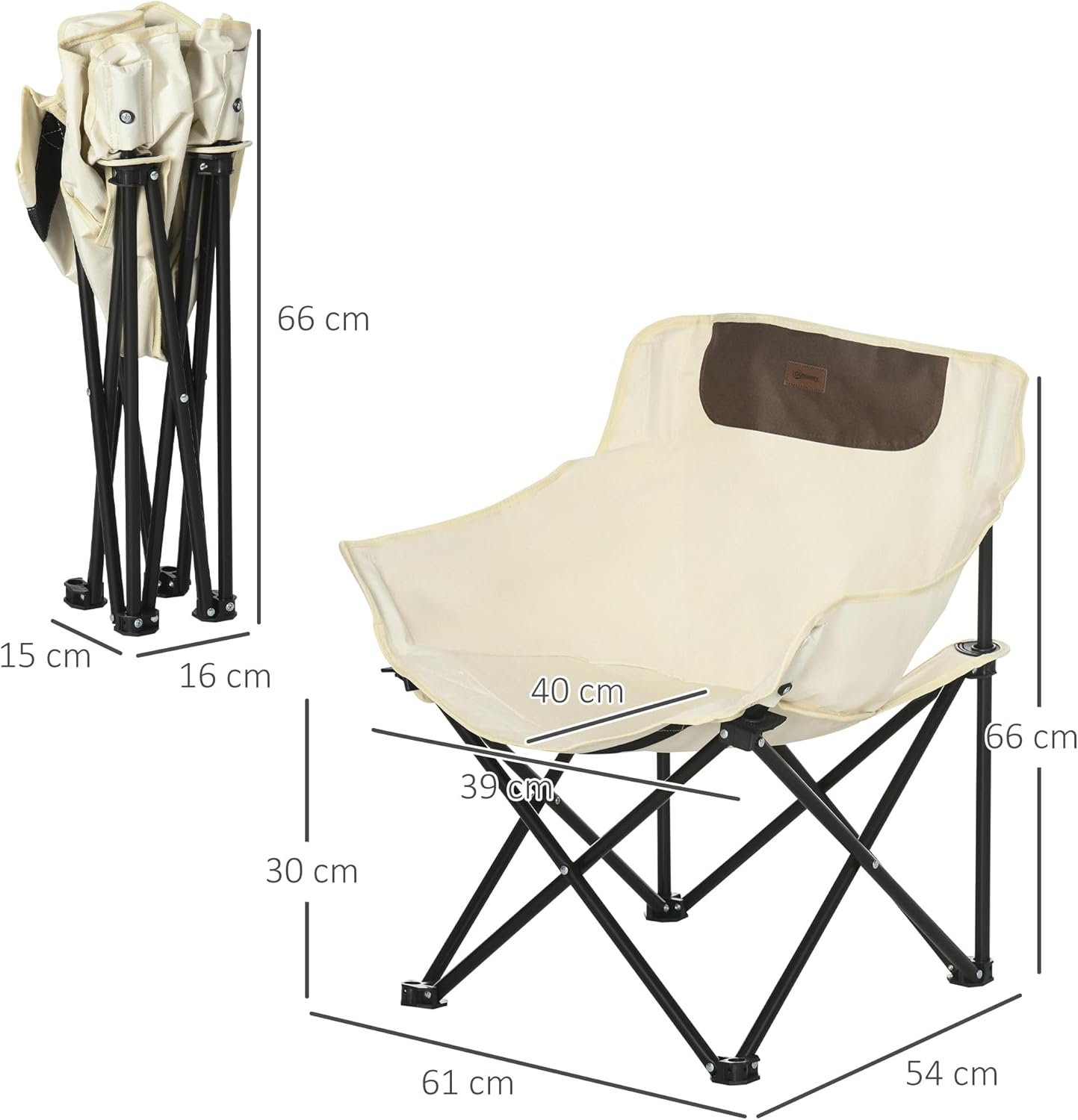 Thumbnail 2 de Outsunny Chaise de Camping Pliable avec Sac de Transport et Pochette latérale – Beige, 61x54x66 cm