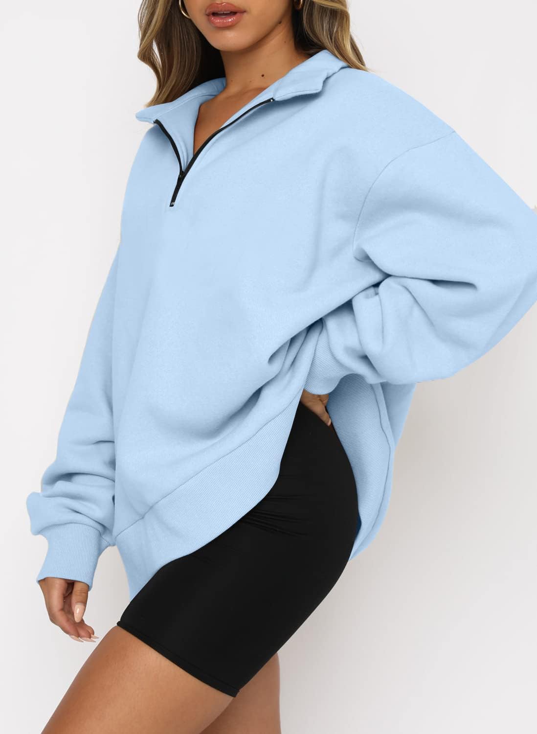 Detalle de CHICZONE women’s oversized quarter-zip sweatshirt with pocket