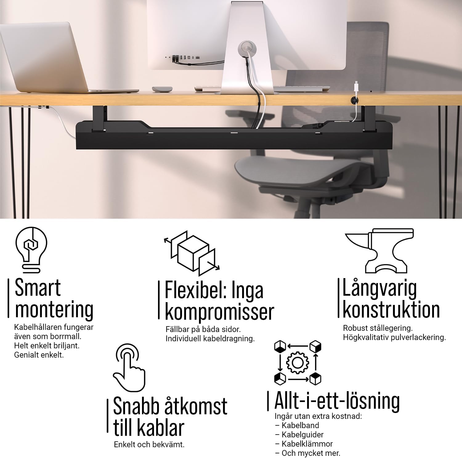 Detalle de Ultimate Setup kabelkanal för skrivbord, 90 cm i legerat stål, svart