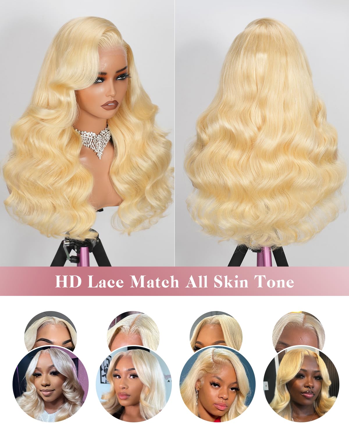 Thumbnail 3 de ALIDIDI MINI KNOTS 613 13x6 Lace Front Wig Human Hair 200 Density Blonde 26 Inch Body Wave