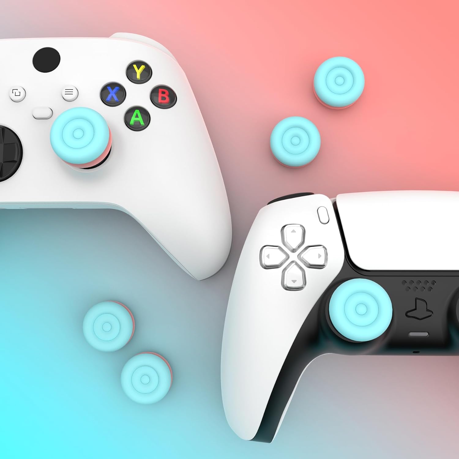 Thumbnail 5 de PlayVital Thumbs Cushion Caps Thumb Grips for PS5/PS4 and More – Aqua Blue & Coral Pink