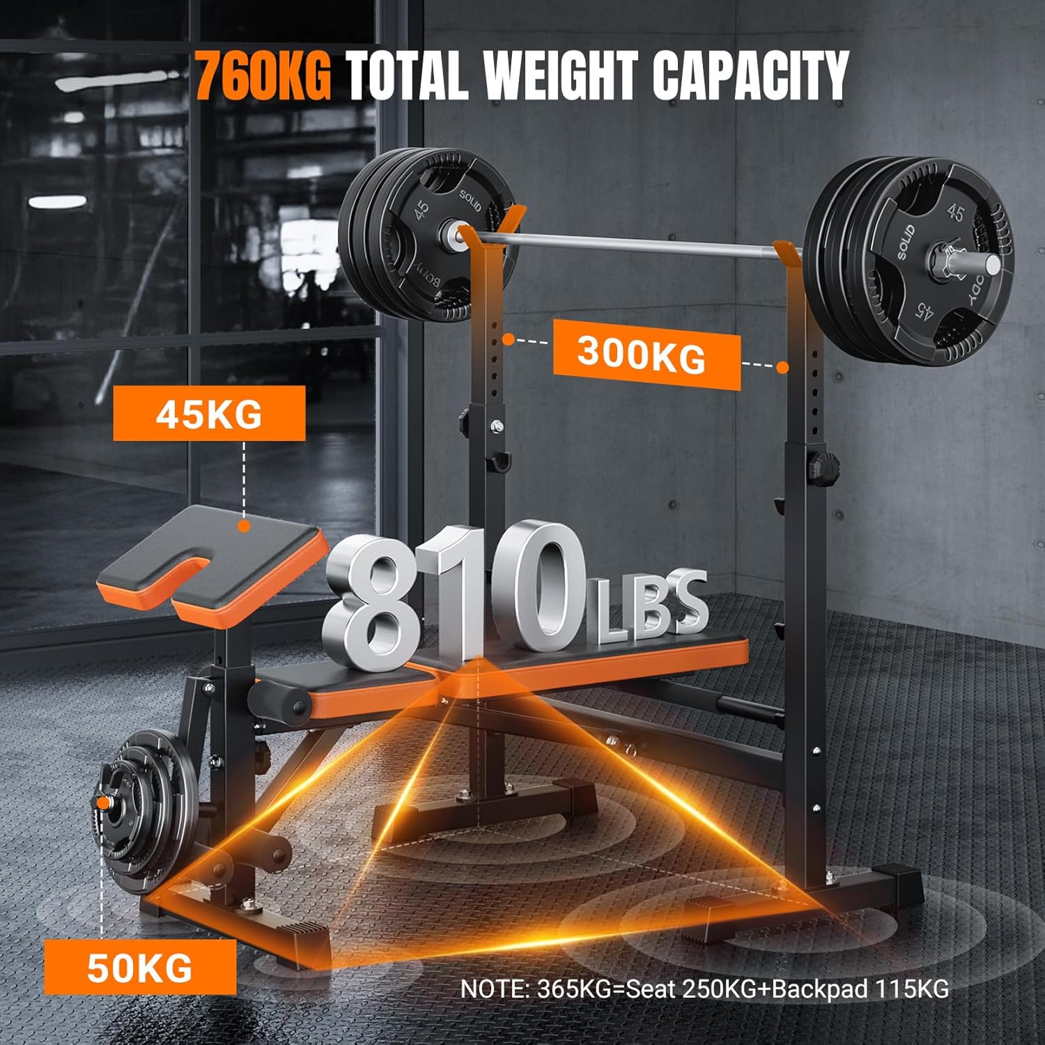 Detalle de YOLEO Hantelbank Klappbar 250 kg Trainingbank