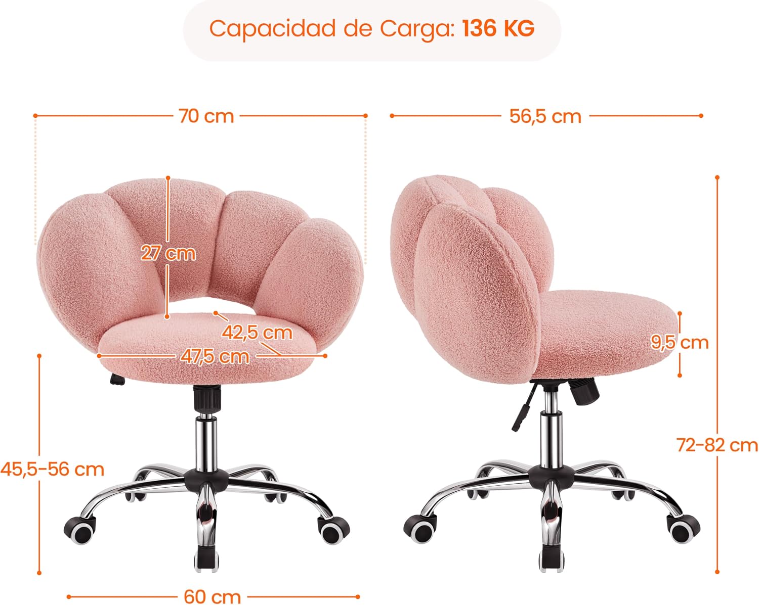 Detalle 2 de Yaheetech Silla Ergonómica Rosa con Ruedas