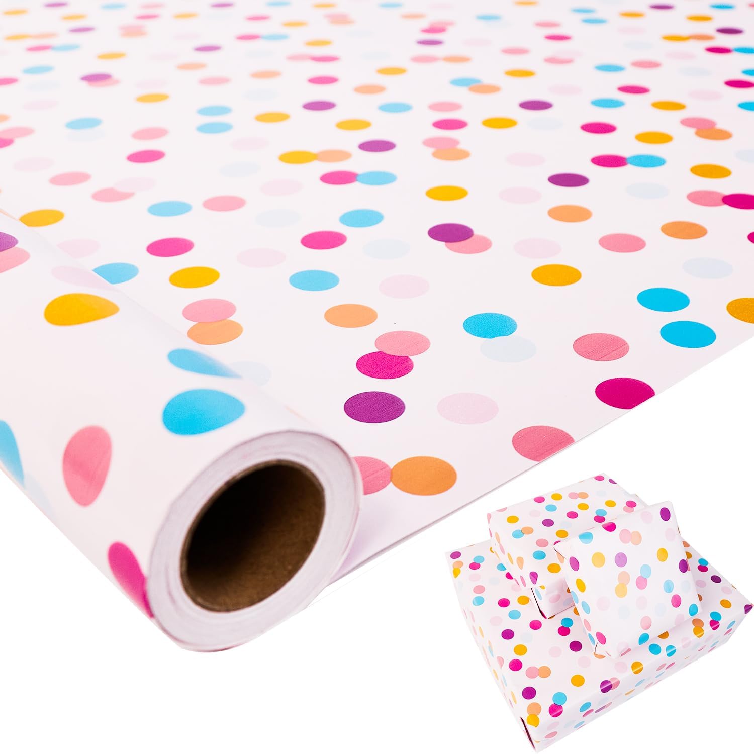 Birthday Gift Wrapping Paper Roll – 43cm x 10m Colourful Dots