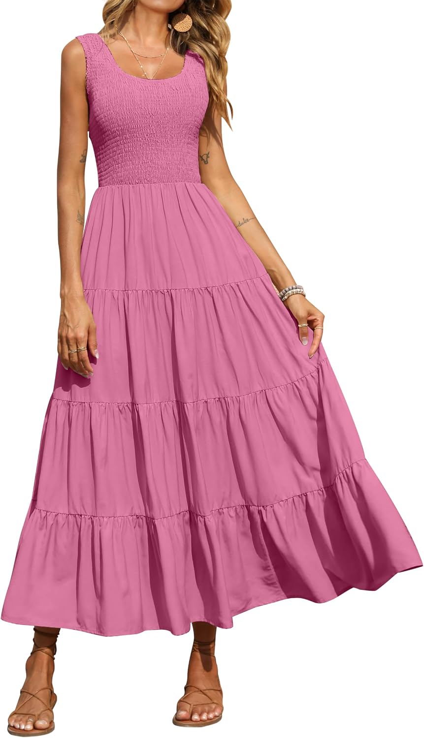 Thumbnail 6 de PRETTYGARDEN Women's 2026 Casual Loose Maxi Sundress with Smocked Tank and Tiered Design
