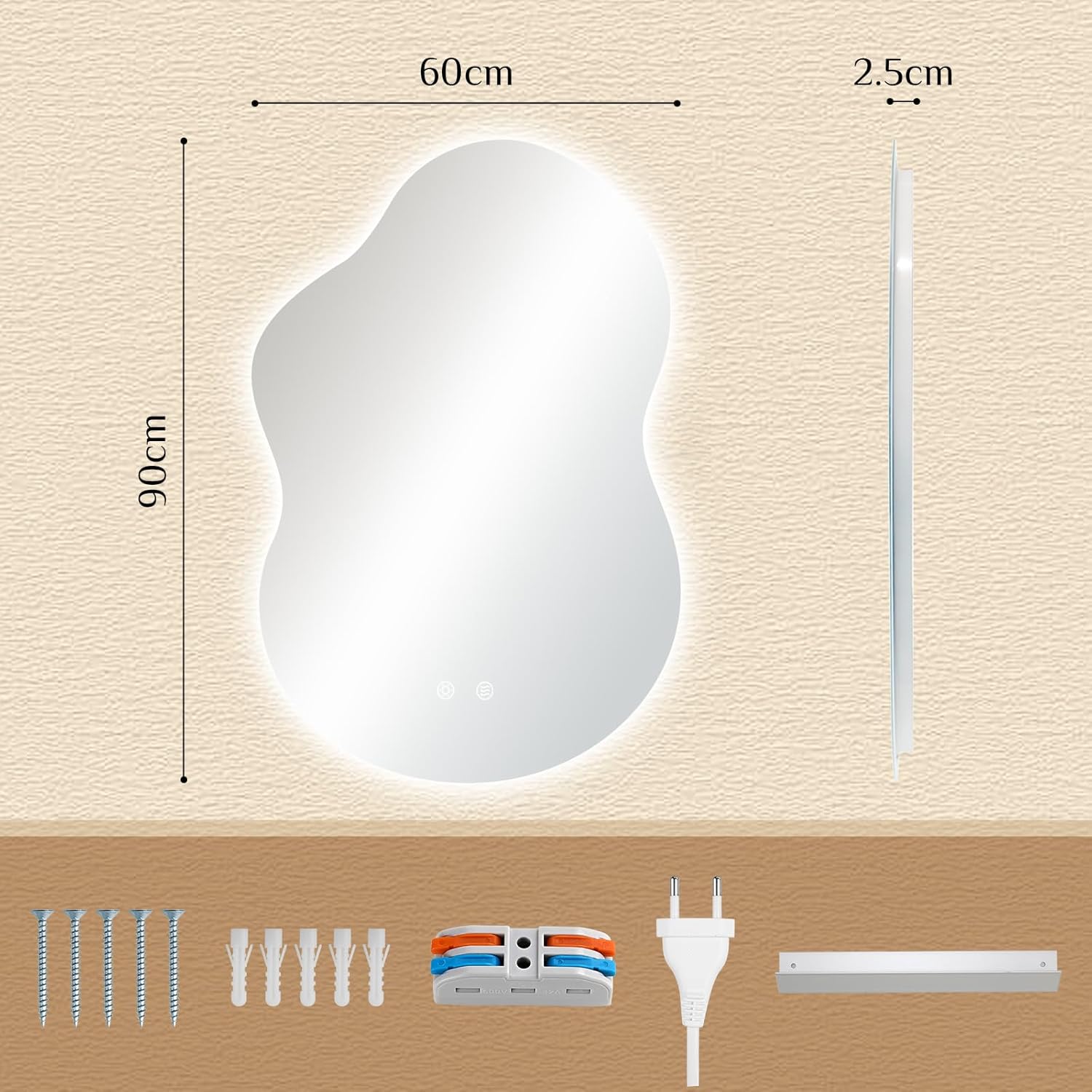 Thumbnail 1 de Clevich Miroir de salle de bain LED 90 x 60 cm à éclairage asymétrique et 3 températures de couleur