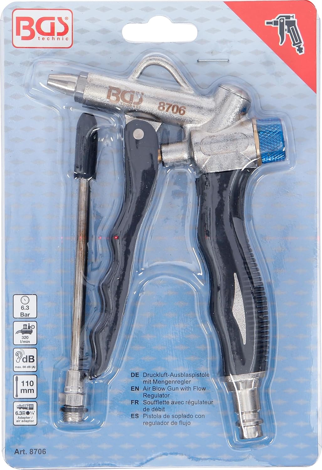 Detalle de BGS 8706 Compressed Air Blow Gun with Flow Regulator, 110 mm Nozzle