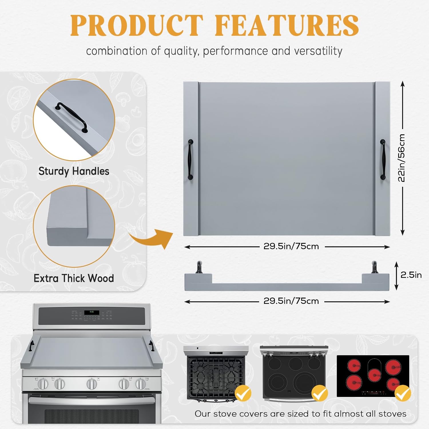 Detalle 2 de Gashell Noodle Board Stove Cover with Handles (Grey) for Electric/Gas Stoves