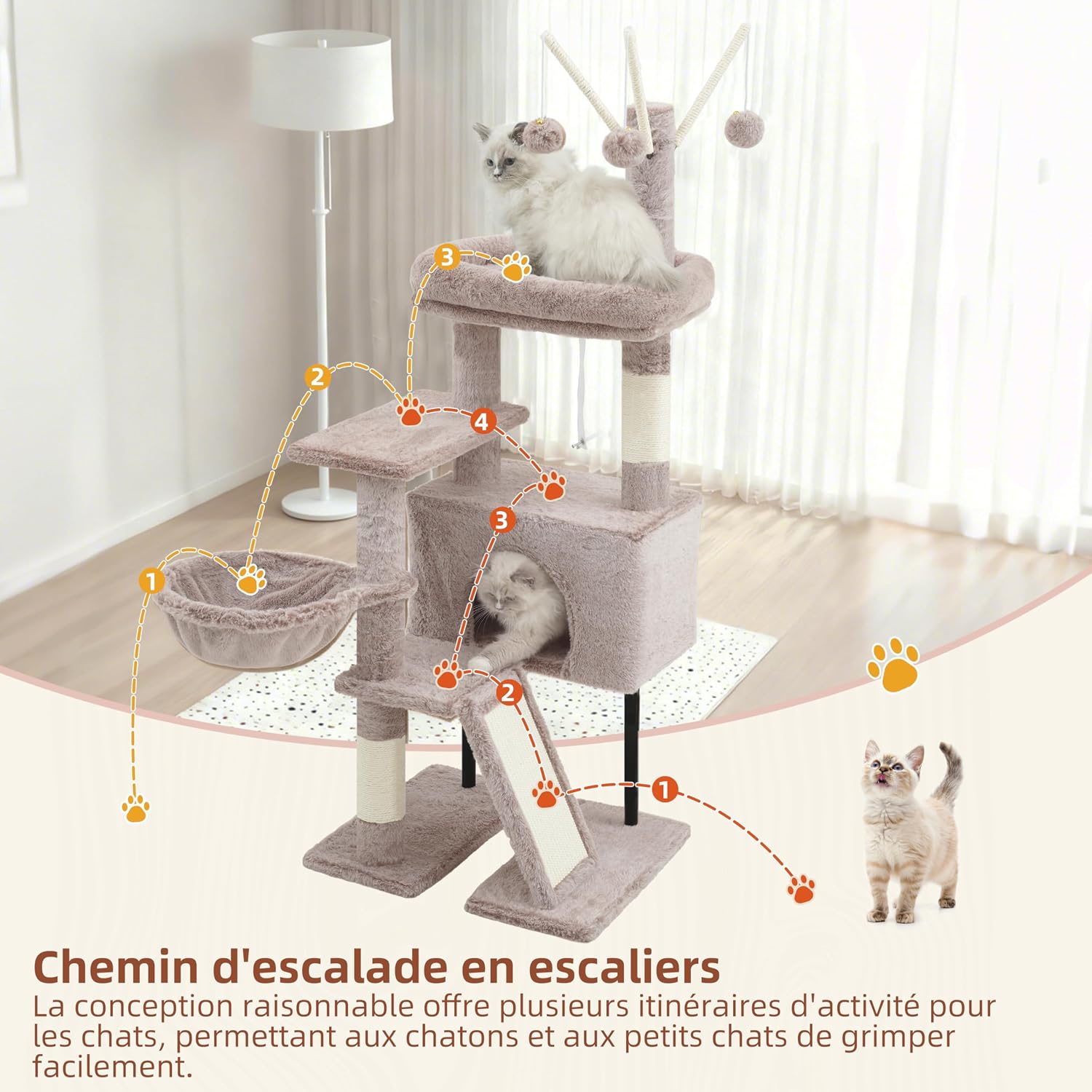 Thumbnail 5 de Gitelsnour GCT006SMU : arbre à chat d’intérieur avec plateformes amovibles, hamac et griffoirs