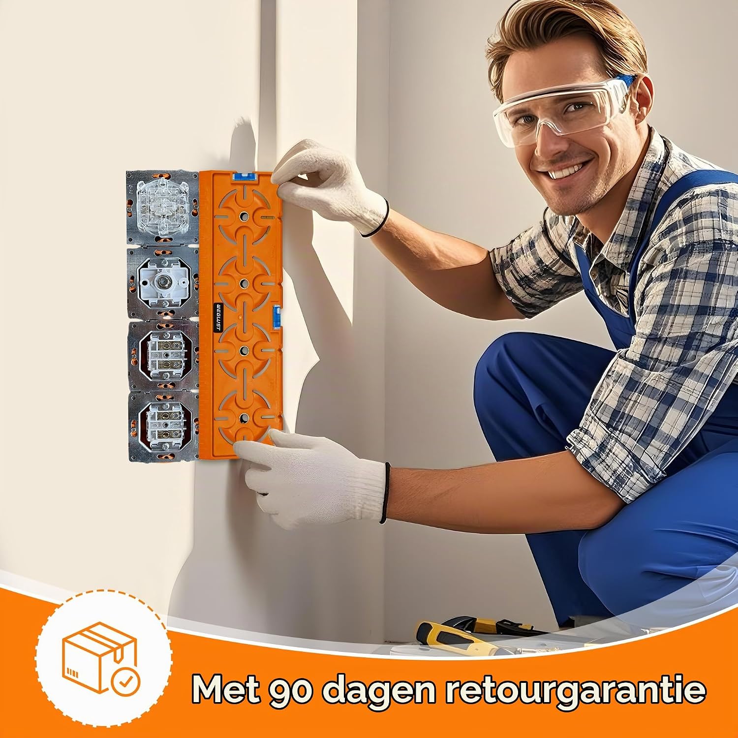 Thumbnail 5 de WEGLUST Steckdosen Schablone 202412 boorsjabloon met waterpas, 30 cm liniaal en 71 mm afstand