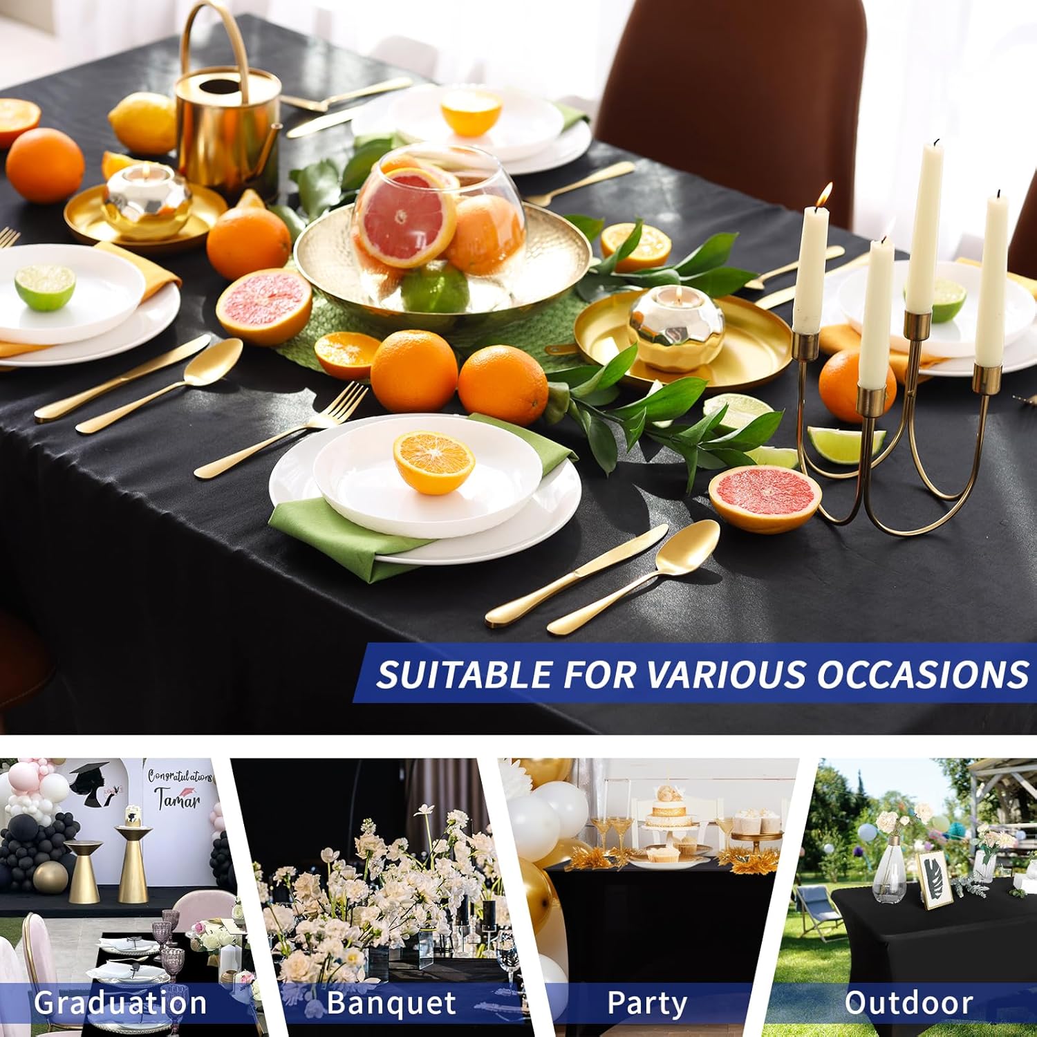 Detalle de Fixwal 3 Pack black table cloth for 6FT