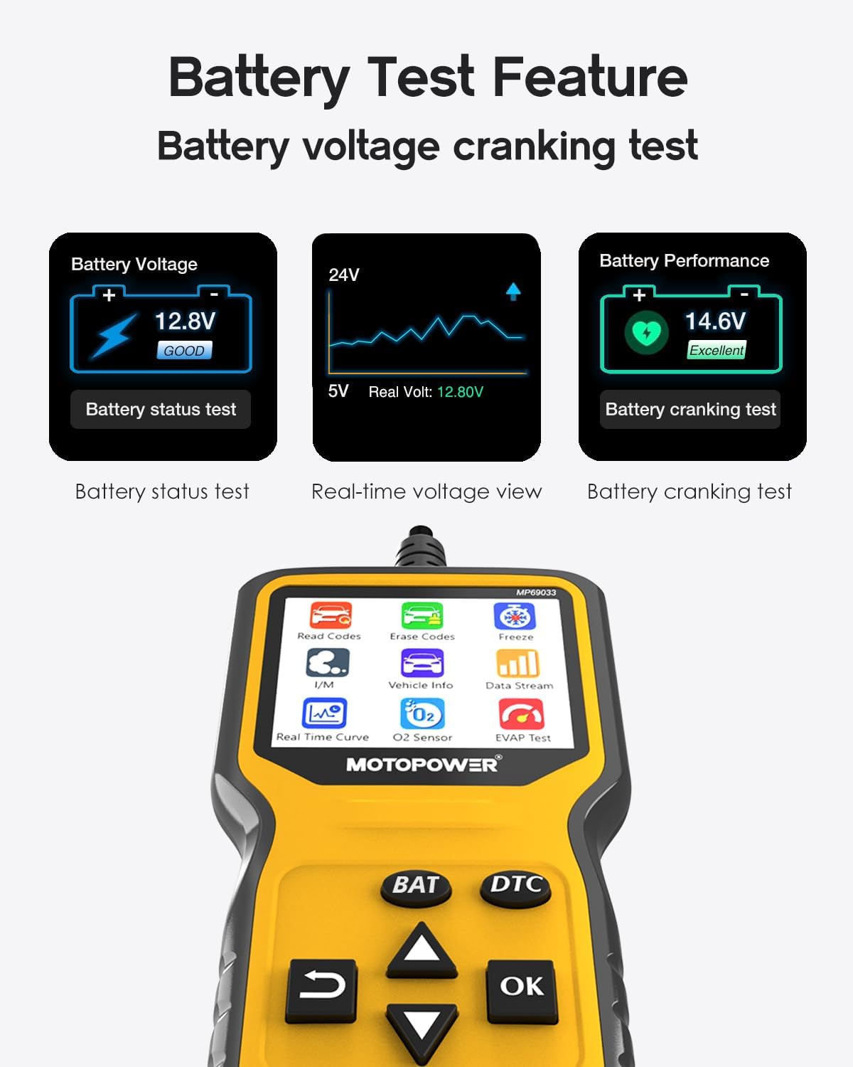Thumbnail 6 de MOTOPOWER MP69033 Pro OBD2 Scanner & Battery Tester (OBD Code Reader for Check Engine Light)