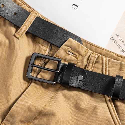 Thumbnail 4 de Maikun Black Leather Belt for Men – Classic Pin Buckle, Adjustable Sizing with Hole Pouch