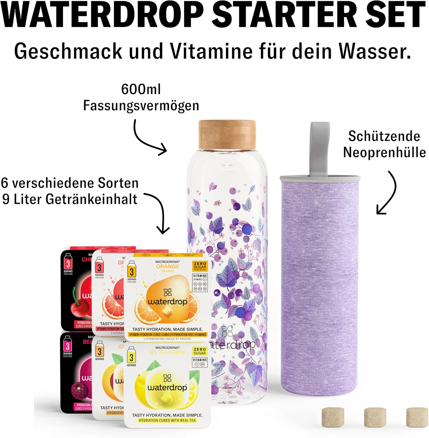 Detalle 2 de waterdrop Glasflasche 600 ml