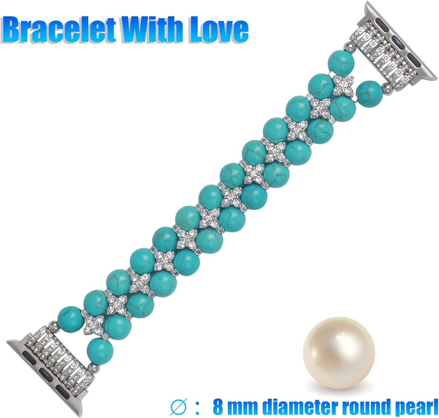 Thumbnail 2 de GEMEK Pearl Bracelet for Apple Watch — Turquoise Elastic Straps for 42–49mm Series 9 to 1