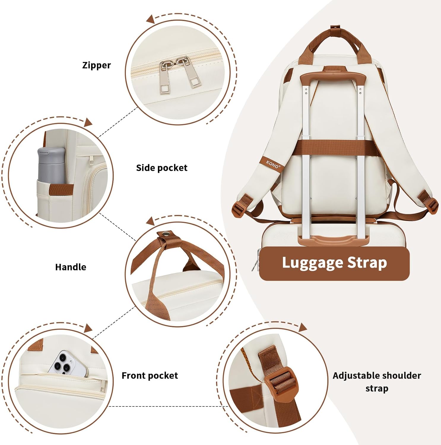Detalle de Kono Backpack Womens: 15.6 Inch Laptop Backpack for Work, Study and Travel