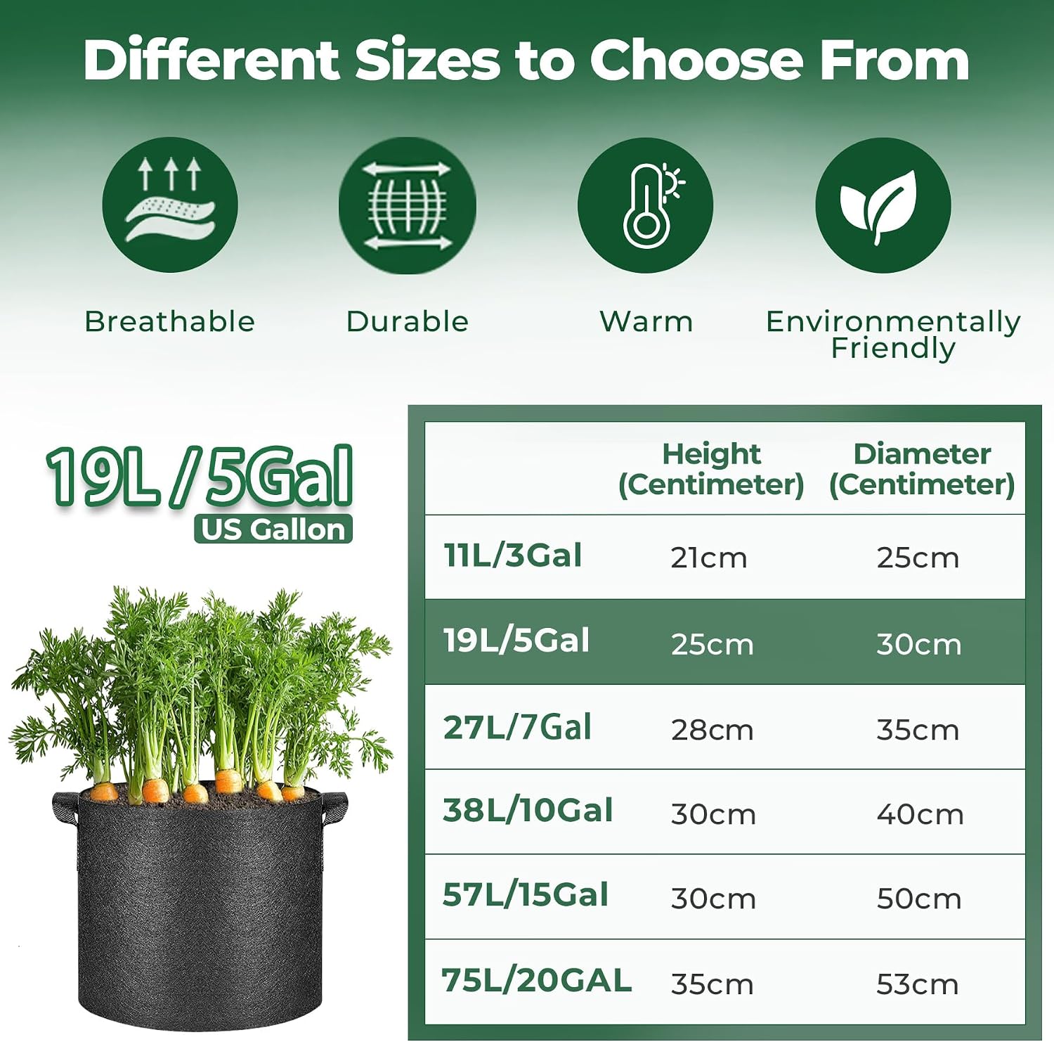 Detalle 1 de T4U grow bags 5 gallon, pack of 5