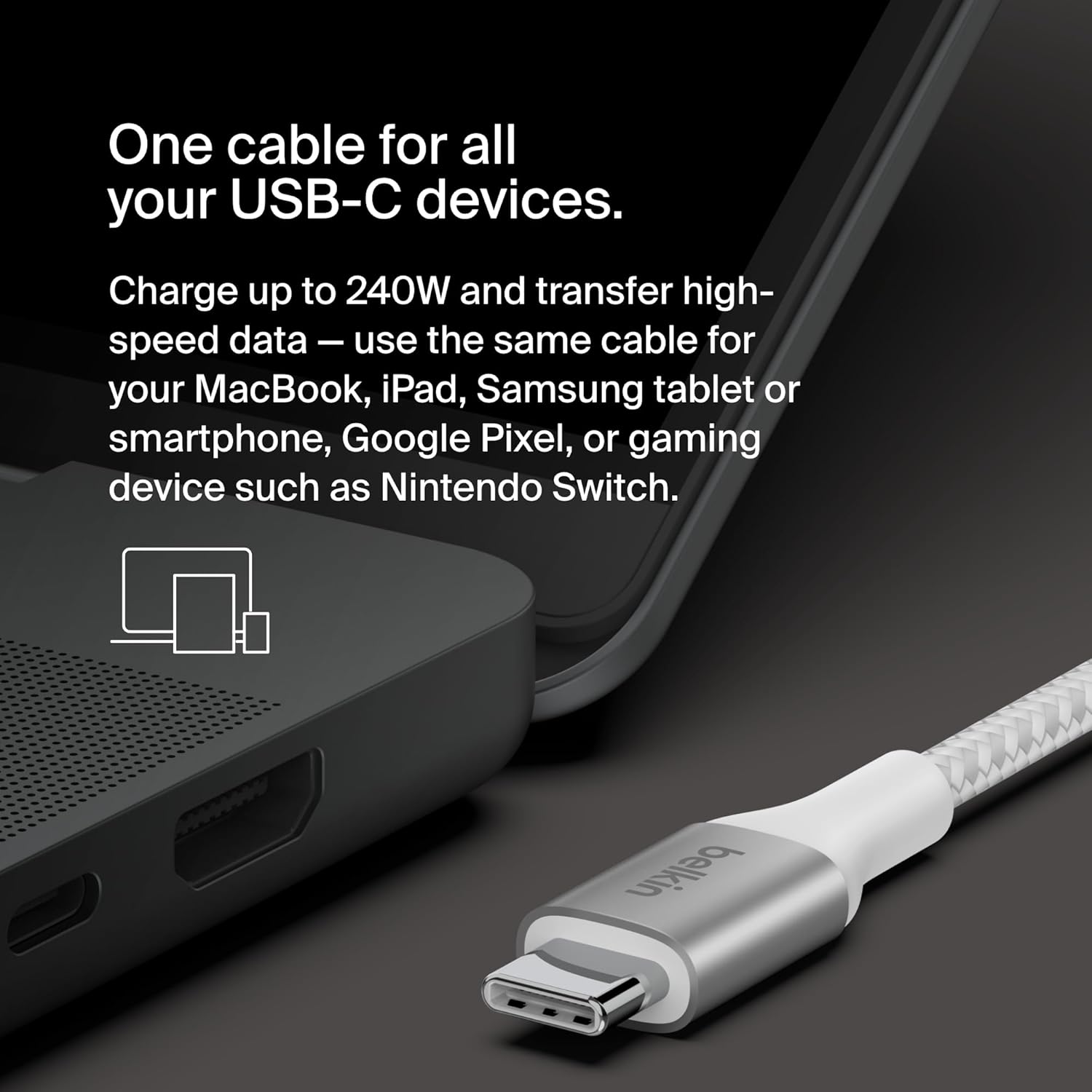 Thumbnail 6 de Belkin USB-C to USB-C Cable, 3.3ft (1m), 240W, Fast Charging – White